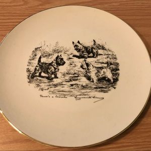 3 Terrier Dogs on Beautiful Gold-trimmed plate